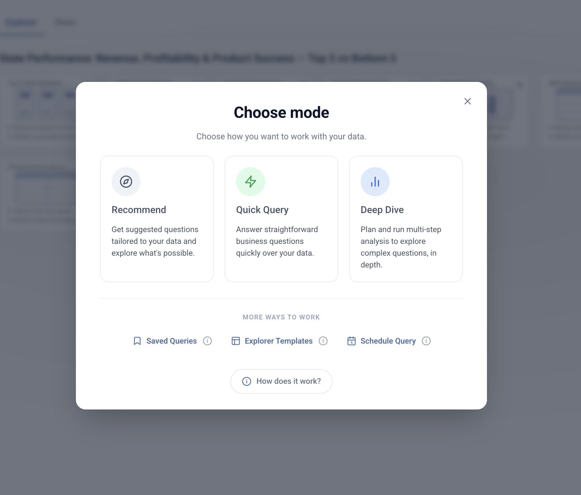 Carys mode selection screen showing available analysis modes